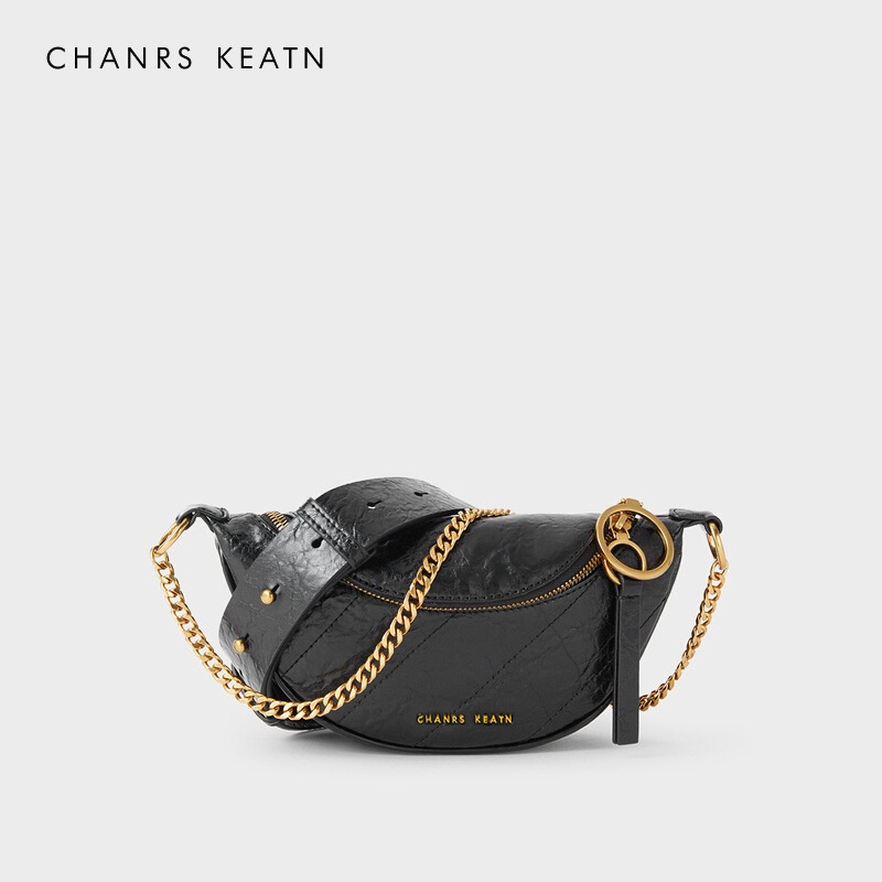 Bag Women's Women's Pleated Chain Waist Bag Oil Wax Leather Shoulder Crossbody Bag All-match Chest Bag Tagram Style Y