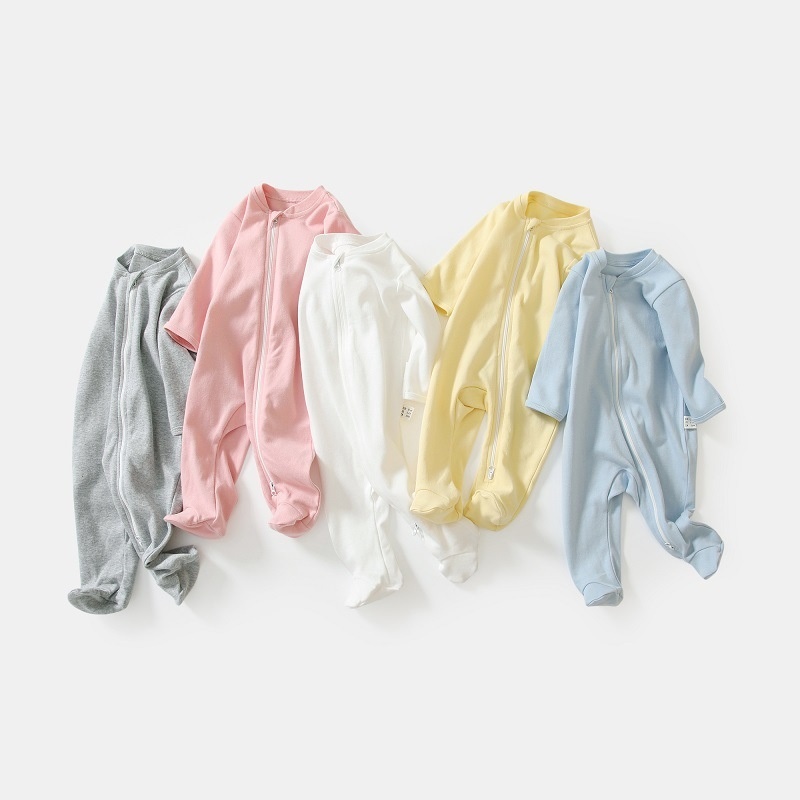 Handbag Foot Long Climbing Baby Long Sleeve Solid Color Cotton Two-way Zipper Baby Climbing Suit Spring And Autumn Hattie One-piece Clothes