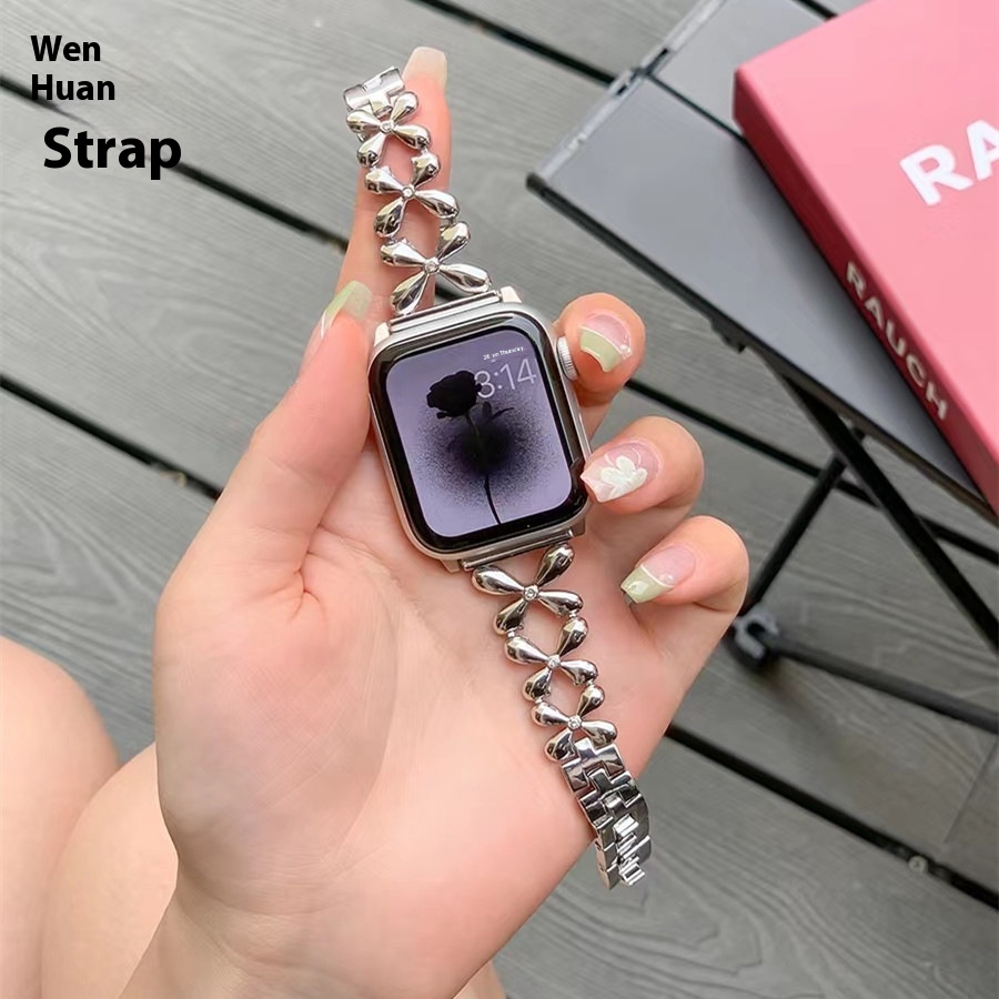 Suitable For Apple Watch1-7 Generations SELucky Clover Diamond Small Fragrance Style Watch Strap Iwatch Four Leaves