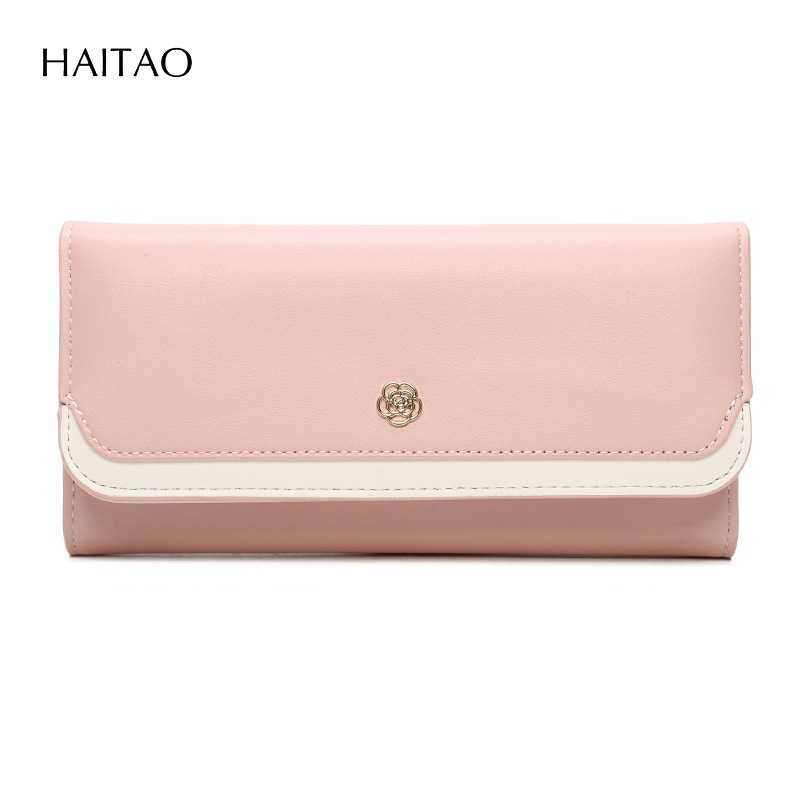 Fashion Women's Mid-length Wallet Three-fold Multi-card Stitching Hand-held Leather Folding Mobile Phone Clutch Zipper Wallet