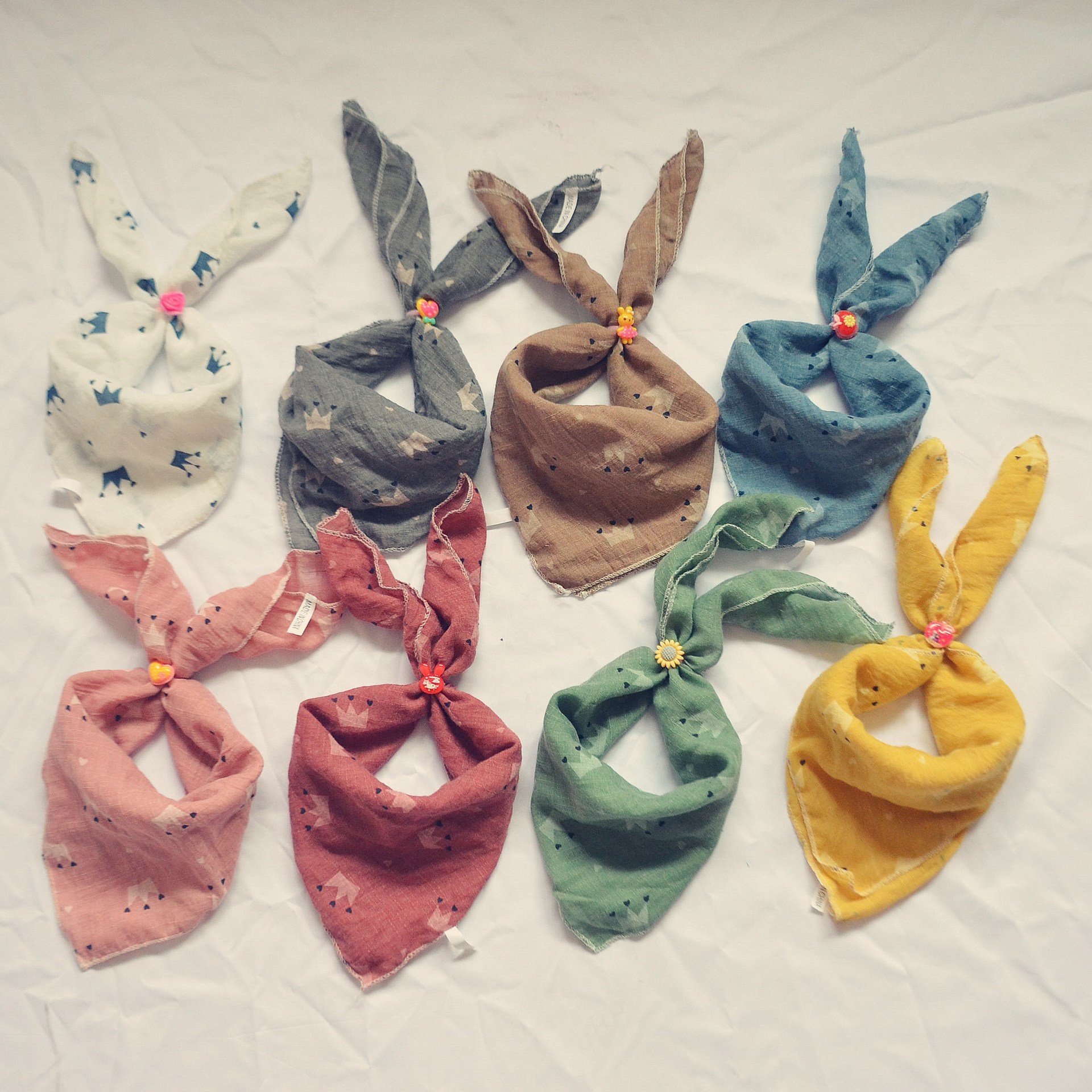 Spring And Autumn Cotton And Linen Crown Pattern Ring Square Scarf For Boys And Girls, Versatile Triangle Scarf For Japanese And Korean Babies