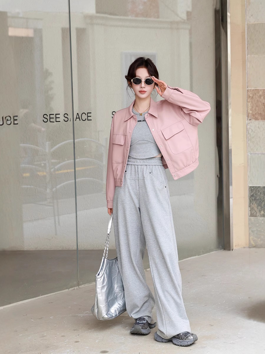 Spring Korean Short Leather Jacket Women's Loose Casual All-match Lapel Protein Leather Jacket