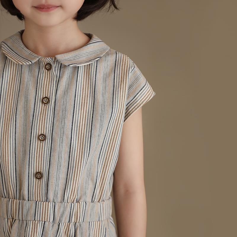 Children's Clothing Summer Products Girls Children's Pure Cotton Temperament Waist Sleeveless Shirt Striped Dress Western Style