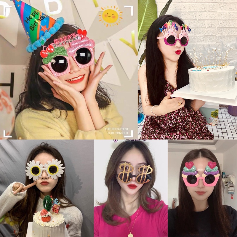 Internet Celebrity Birthday Cake Dress Up Photo Glasses Party Supplies Atmosphere Decoration Funny Birthday Glasses