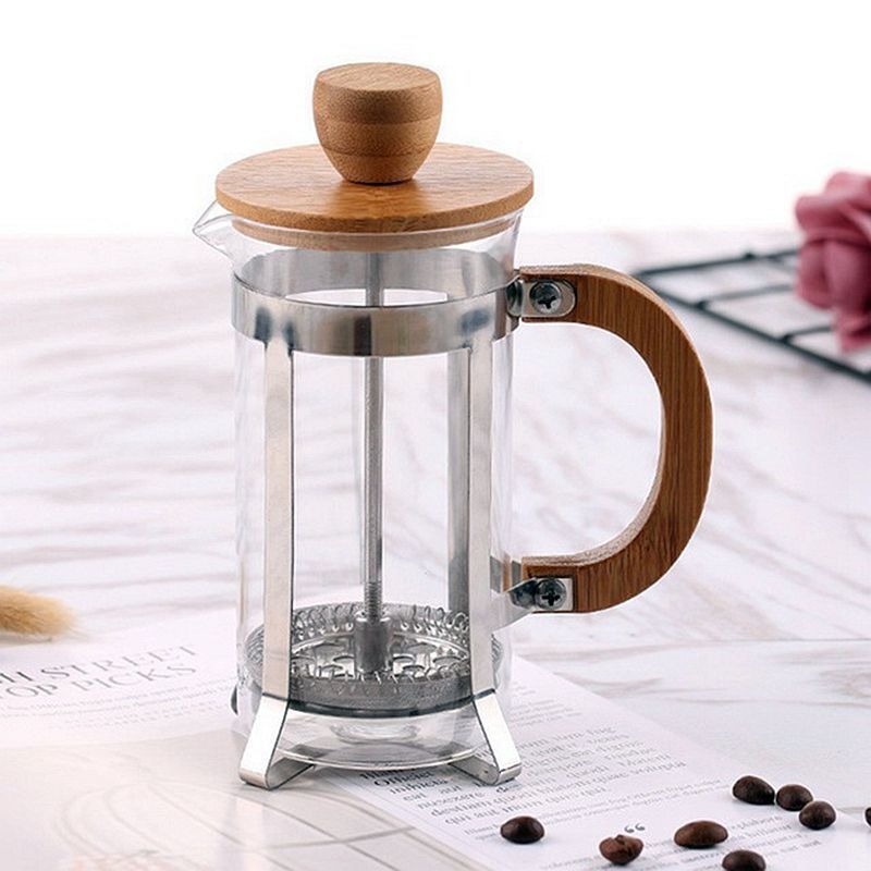 Bamboo Wood High Borosilicate French Press Hand Pressure Coffee Pot Tea Maker Home Teapot Flower Teapot