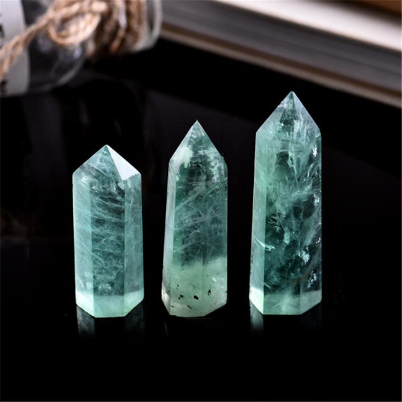 Crystal Column Green Fluorite Single Pointed Hexagonal Prism Green Fluorite Prism Fluorite Raw Stone Polished Crystal Prism