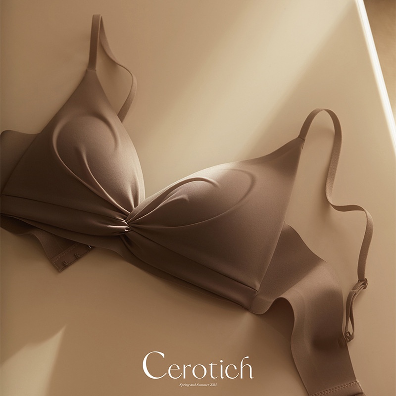 Cerotich Silk French Underwear Women's Thin Style Without Steel Ring100%Mulberry Silk Bra Big Chest Small Bra