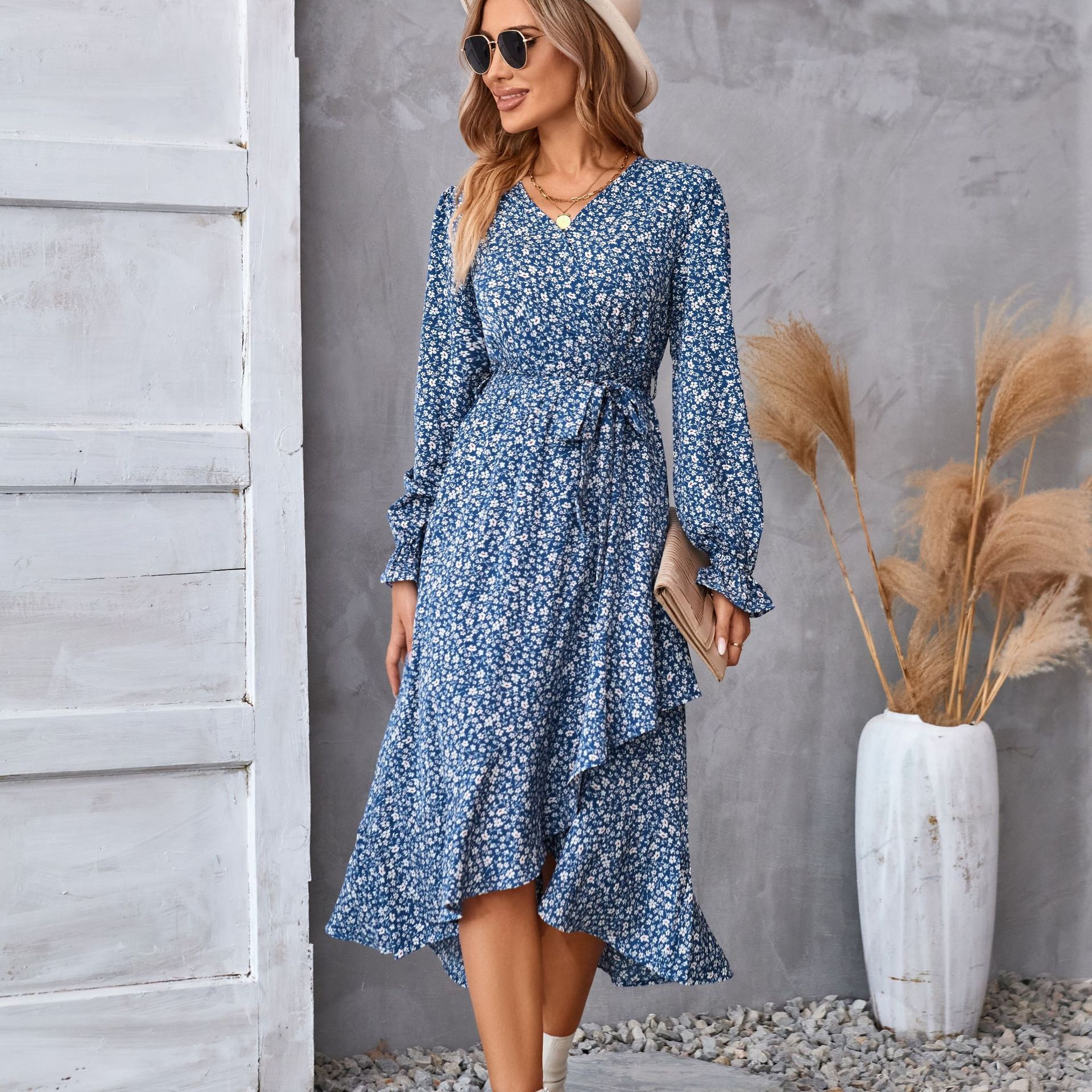 Independent Station Foreign Trade Printed Autumn And Winter Long-sleeved Dress For Women Commuter Temperament European And American Women's Clothing - 4
