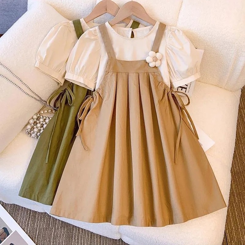 Girls Dress Summer Korean Style Children's Polo Skirt Girl Short-sleeved Striped Casual Skirt