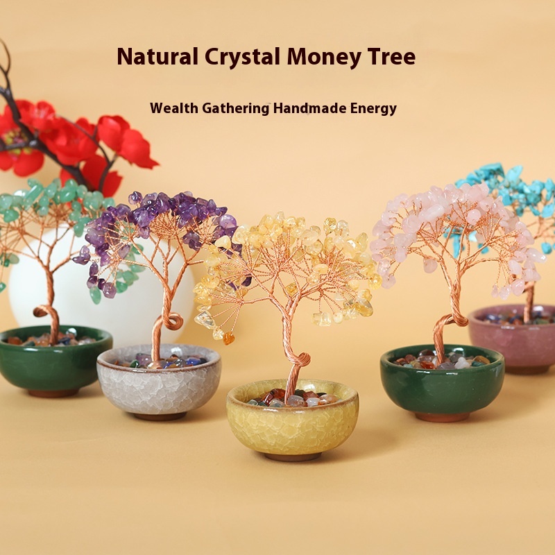 Yonghe Cornucopia Crystal Fortune Tree Citrine Amethyst Fortune Tree Home Office Desktop Ornaments