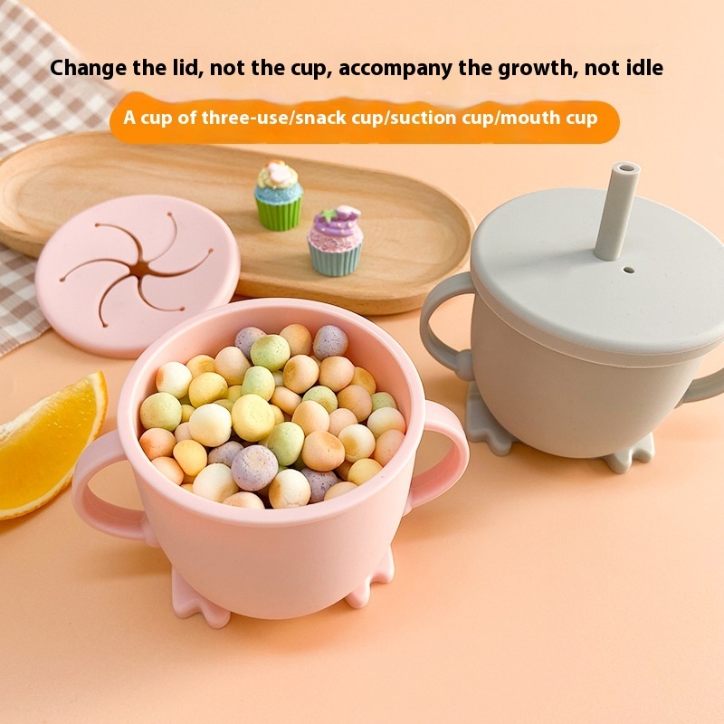 Food Grade Baby Drinking Water Learning Cup Double Ear Anti-fall Silicone Snack Straw Cup Children's Milk Water Cup