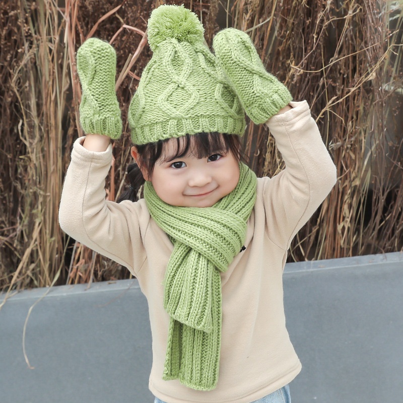 [ Little Pig Ouch] Three-piece Children's Suit Knitted Wool Scarf Hat Gloves Children Keep Warm In Winter