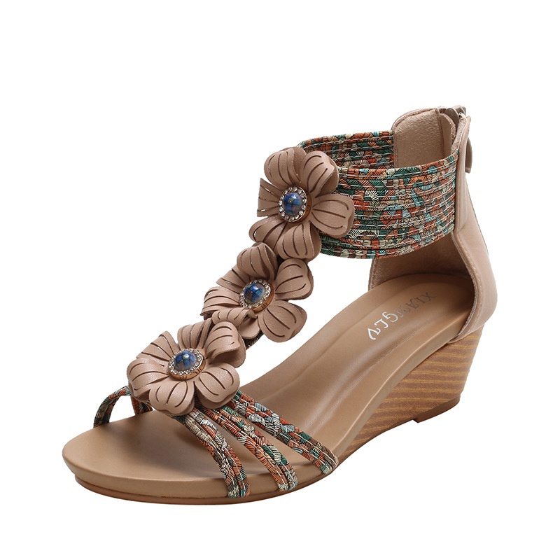 Ethnic Style Versatile High Heel Thick Bottom Open Toe Fashionable Mom Sandals