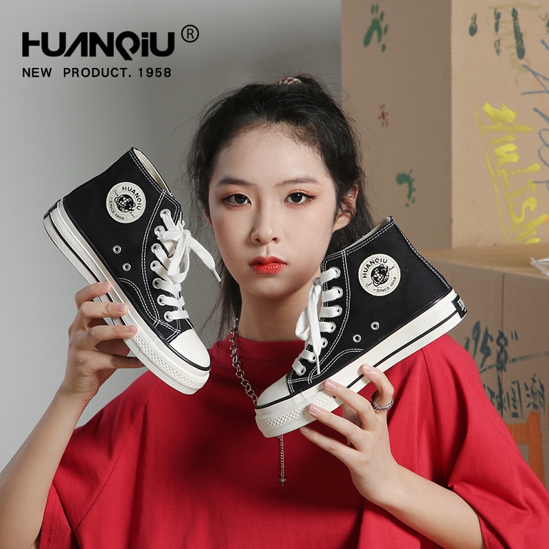 Global Canvas Shoes For Women Spring Classic Fashion High-top Canvas Shoes Flat Versatile Student Shoes