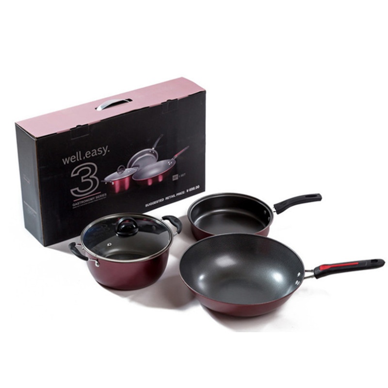 Non-stick Cookware Three-piece Set Household Kitchen Induction Cooker Pot Flat Bottom Frying Pan