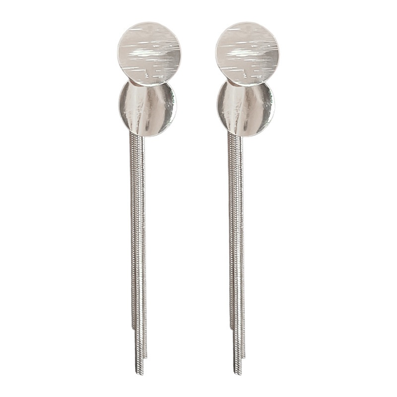 Geometric Tassel Ear Clip Hot Style High-End Long Style Unique Elegant Exaggerated Silver Pierced Earrings