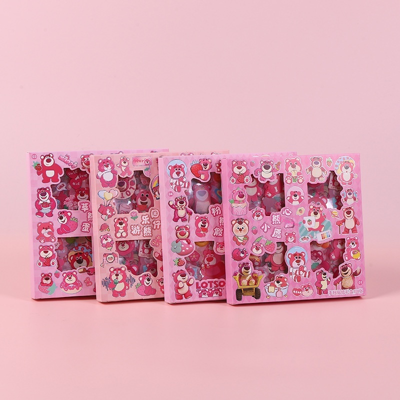 100 Cute Cartoon Strawberry Bear Stickers Box Waterproof Pet Stickers Creative Handbook Stickers Material Set Batch