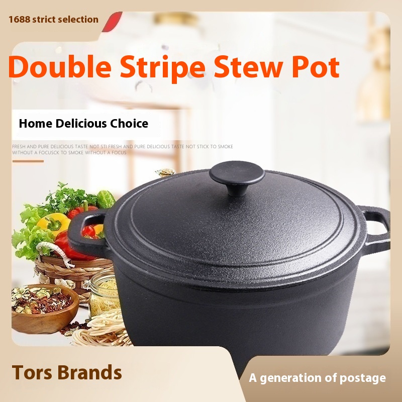 Thors Cast Iron Frying Stew Pot Thickened And Deepened Soup Pot Roasted European Bread Household Old-fashioned Cast Iron Pot Dual-purpose Pot Uncoated