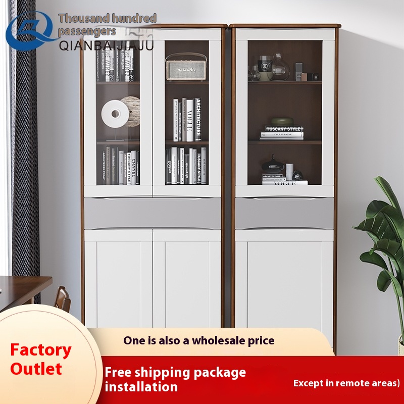 Modern Simple Solid Wood Cabinet Study Bookcase Combination Living Room With Glass Door Storage Cabinet Living Room All Solid Wood Display Cabinet