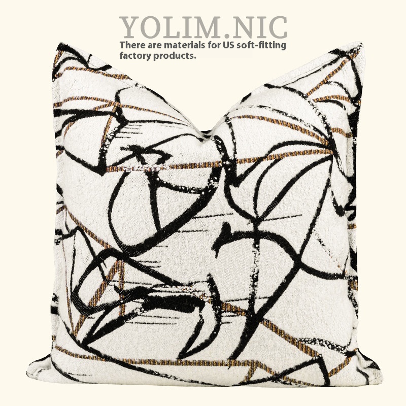 Modern Wabi-sabi Style Model Room Pillow Sales Office Cushion Cover Sofa Orange Black Abstract Striped Cushion Lumbar Pillow