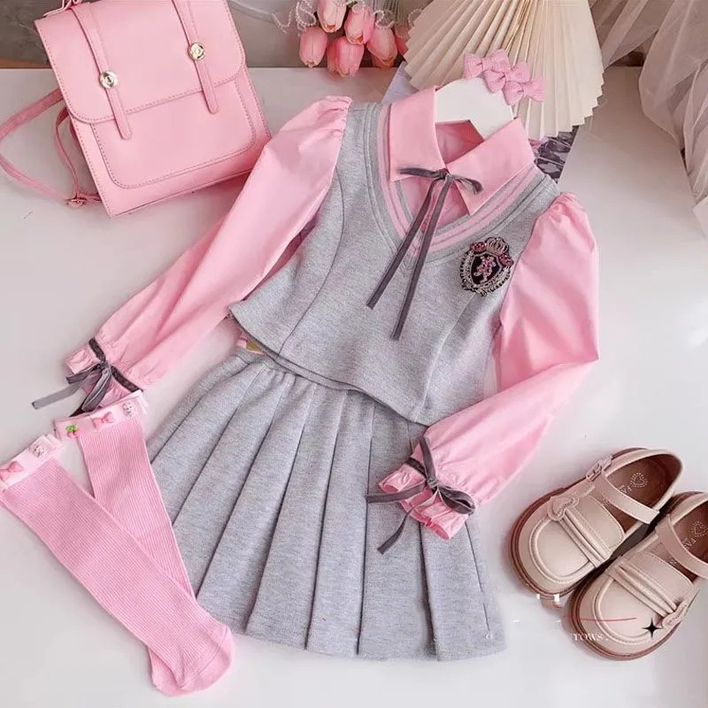 Girls Suits Autumn Children's Spring And Autumn Children's Clothing For Middle And Large Children's College Style Tops And Fashionable Skirts