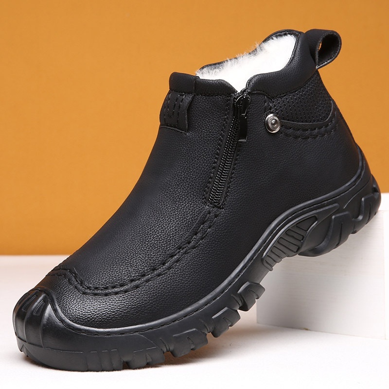 Men's Cotton Shoes Winter Plus Velvet Warm Genuine Leather Business Casual Dad Shoes Thickened Wool Non-slip Soft Sole Large Cotton Leather Shoes