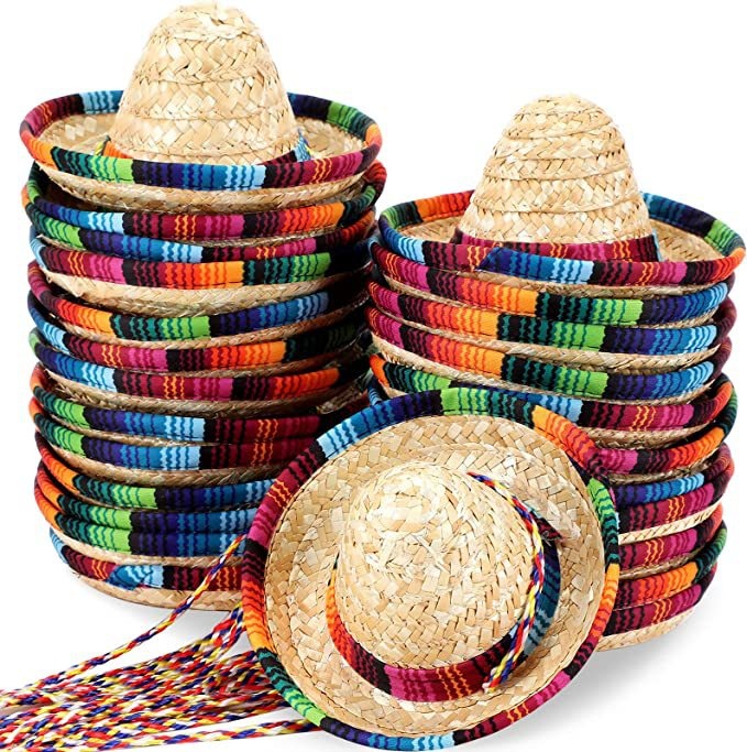 15cm Mini Wide Brim Mexican Hat Cinco De Mayo Straw Hat Party Decoration With Rope Suitable For