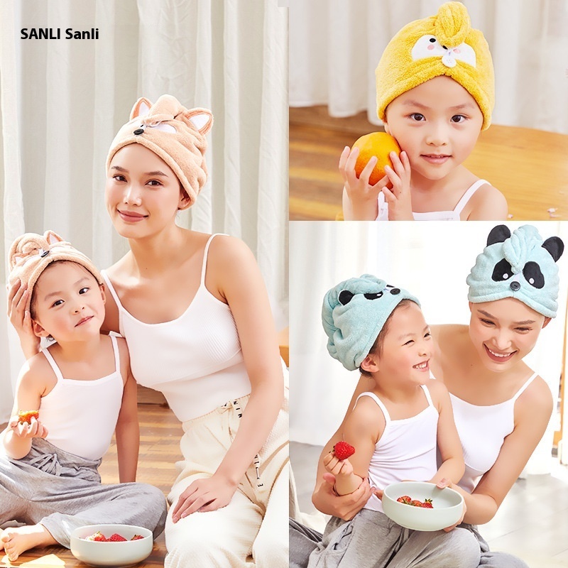 []Sanli Towel Parent-child Dry Hair Cap Water-absorbing Wiping Head Scarf Adult Children Shower Cap Head Shampoo Dry Hair Towel