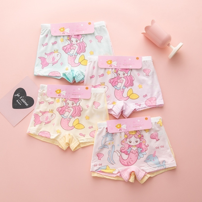 [6 Pieces]Pure Cotton Children's Underwear Girls Boxer Shorts Little Girl Toddler Student Children's Clothing Boxer Shorts Street Stall Goods