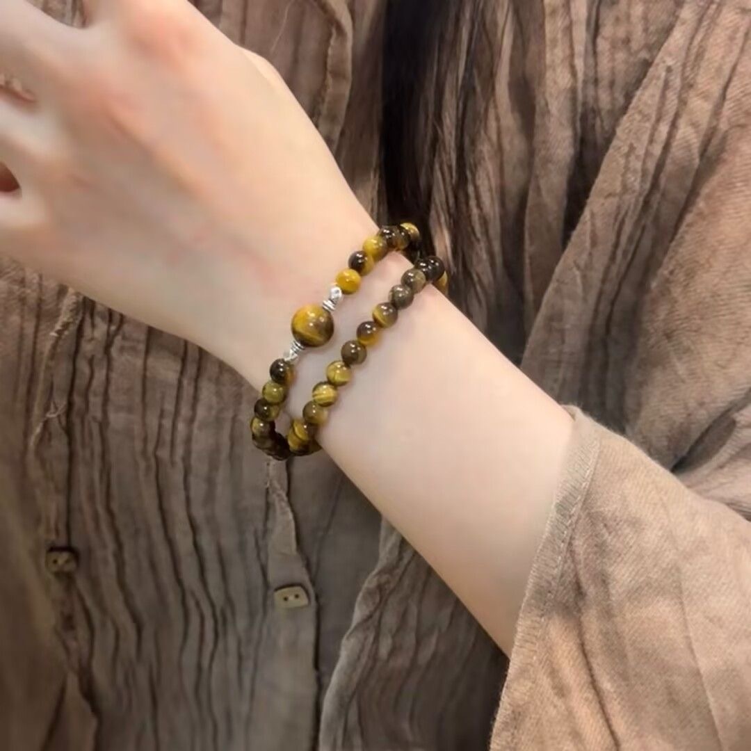 Vintage Lucid Imitation Tiger Eye Bracelet Female Niche Design High-end Sense Double-layer Fold Wear Couple's Best Friend Men's And Women's Bracelet