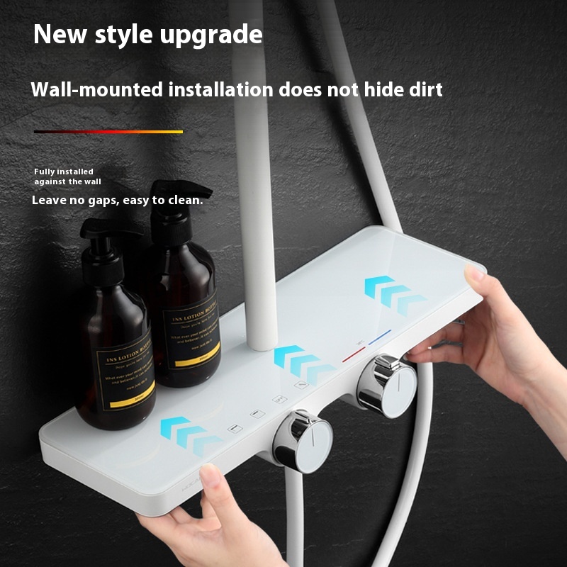 Bathroom Shower Set Household All-copper Shower Multi-functional Black And White Supercharged Rain Shower Head Shower