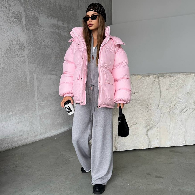 Women's Fashionable Solid Color Loose Hooded Long-sleeved Cotton Jacket