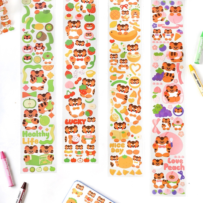 Infeel.me P E T Long Strip Tape Tiger Tiger Series Cute Hand Account D I Y Decorative Stickers4 Types