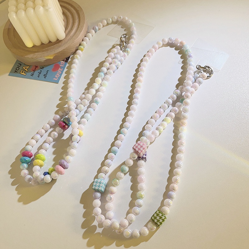 Diy Houndstooth Square Beads Diagonal Long Chain Backpack Style Universal Mobile Phone Case Ccd Camera Mobile Phone Lanyard