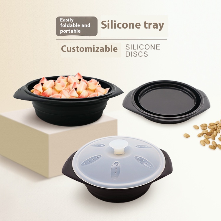Silicone Folding Plate Portable Travel Retractable Tant Noodle Bowl Steaming And Baking Cooking Bowl Multi-Functional Silicone Lunch Box Customization