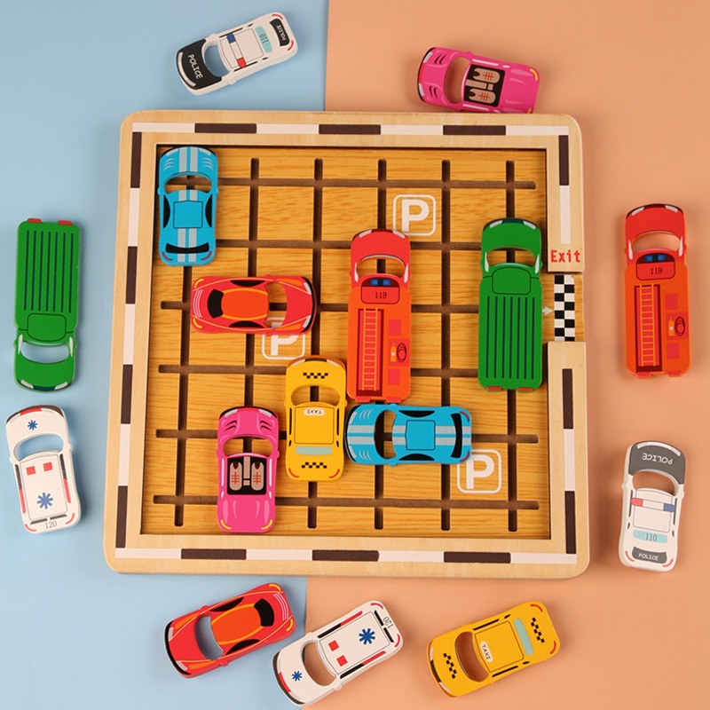 Wooden Children's Early Education Car Huarong Road Moving Car Out Of The Warehouse Logical Thinking Training Toy Jurassic Game Board Game