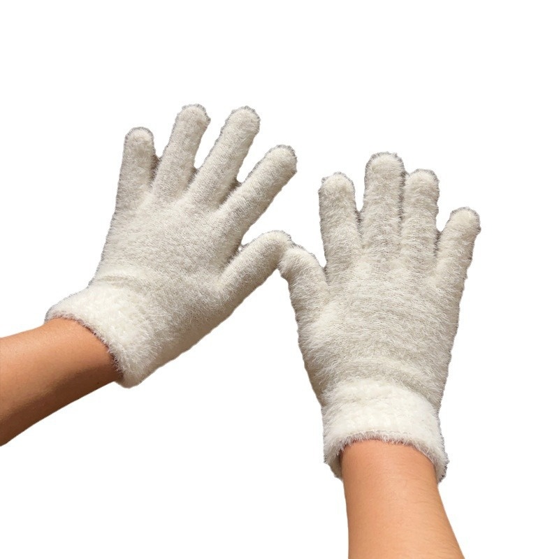 Imitation Rabbit Fur Plush Gloves Women's Winter Plus Velvet Cycling To Keep Warm And Cute Split Fingers To Prevent Cold Students - 5