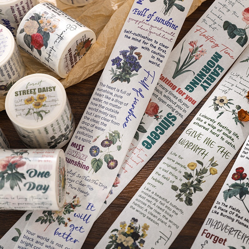 Paper Traces And Paper Special Oil Tape Autumn Water Cool Series Retro Plant And Flower Illustration Handbook Decoration Material Sticker