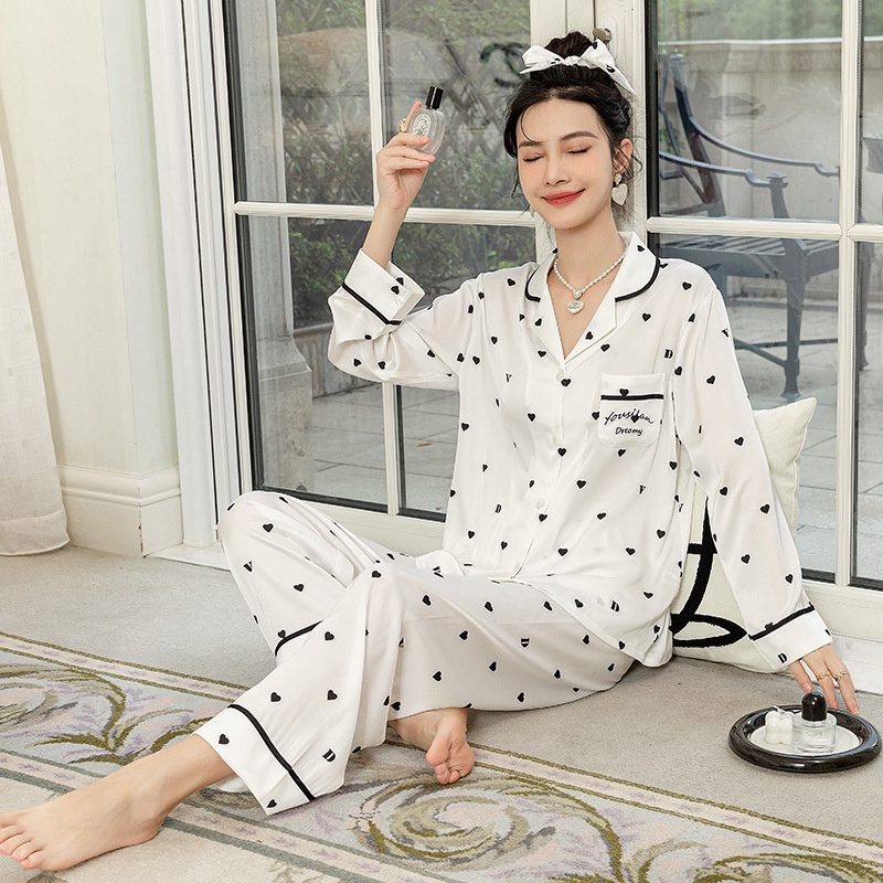 Can Be Worn Outside In Spring And Summer,Style Simple Pajamas For Women With Long Sleeves And Hair Bands,Thin And Sweet Home Clothes Suits