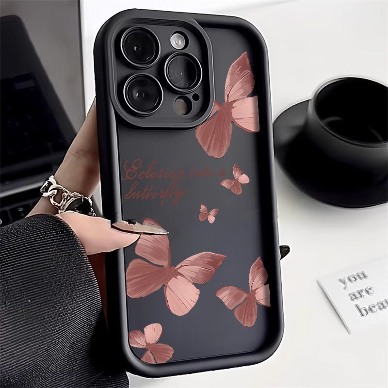 English Butterfly Suitable For IPhone15 Pro Max Mobile Phone Case14 Apple12 All-inclusive11 Transparent13 Anti-fall