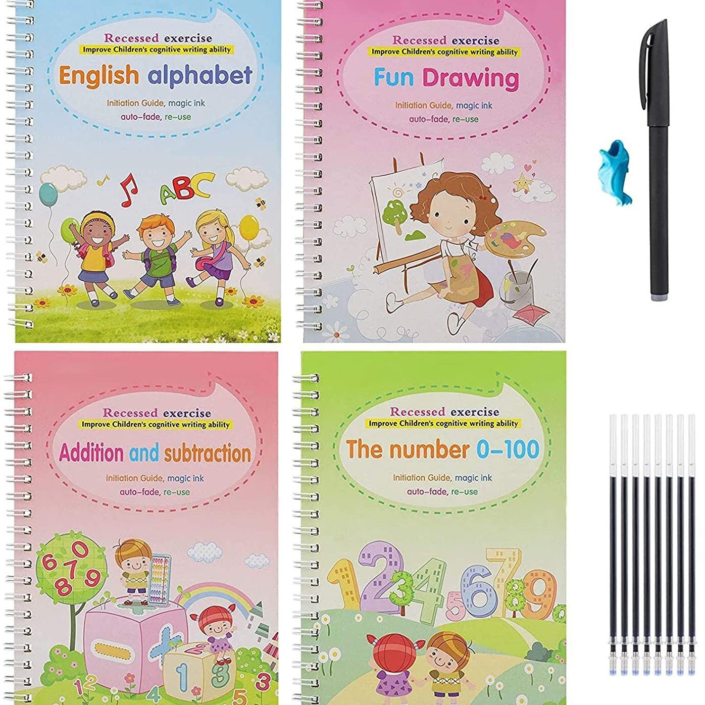 Full English Groove Calligraphy Practice Painting Preschool Pen Control Stickers Children's Enlightenment Magic Writing Stickers Set