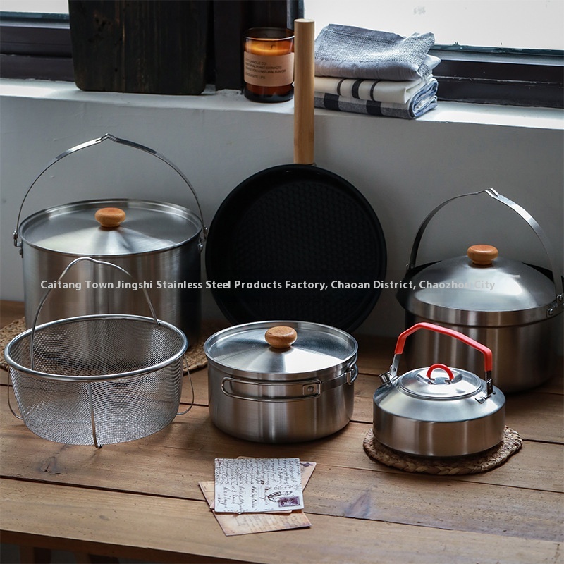 U N I F L A M E304 Stainless Steel Outdoor Pot Set Fan5 D X Camping Multi-person Kitchen Utensils Camping Cookware