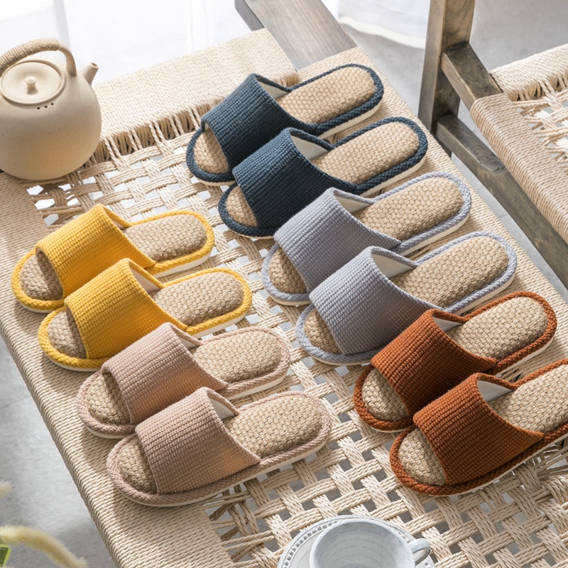 Summer Linen Indoor Couple Slippers Cotton And Linen Home Men And Women Home Open Slippers