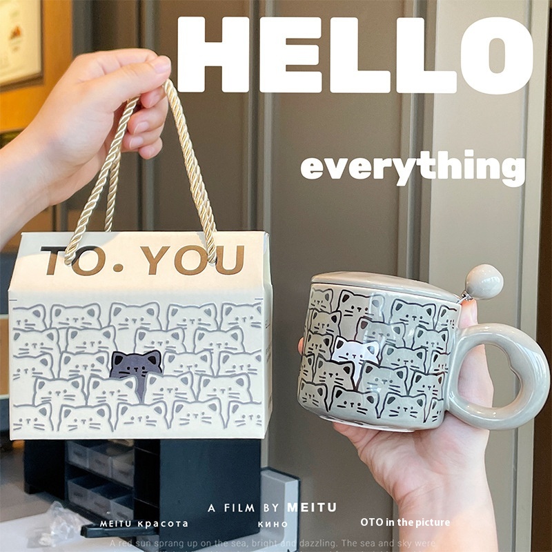Hand Gift Gift Gift Box Creative Practical Cup Cute Cat Ceramic Mug Couple Water Cup Household