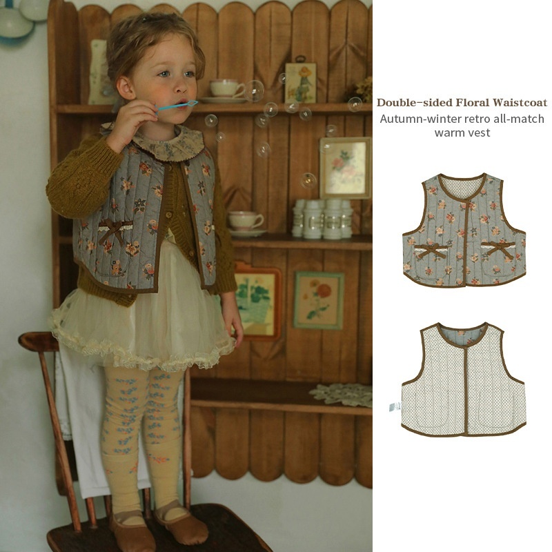 In Stock│Girls Vest Outerwear Children's Clothing Autumn And Winter Korean Version Retro Two-sided Wear Children's Baby Vest Jacket