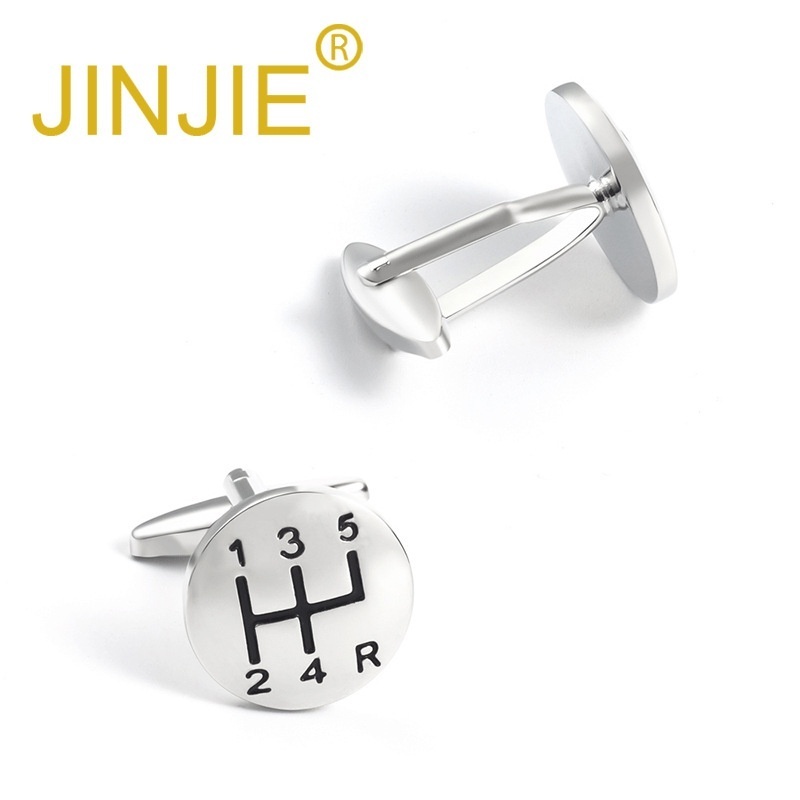 High-grade Round Electroplated Silver Manual Gear Metal Cufflinks Foreign Trade Men's French Cufflinks
