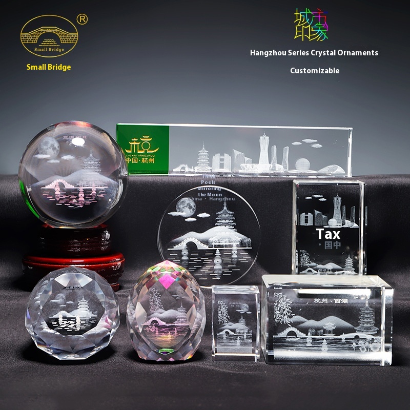 Crystal Inner Carving Hangzhou West Lake Crystal Ornaments Santan Yingyue Leifeng Pagoda Tourism Souvenirs Annual Meeting Gifts