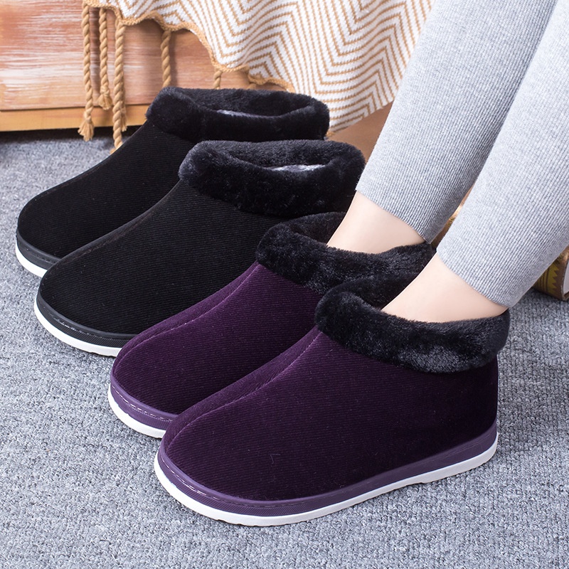 Middle-aged And Elderly Women's Bag-heeled Cotton Shoes, Indoor And Outdoor, Velvet Thick-soled Home Handmade Cotton Shoes, Corduroy Cotton Slippers, Winter