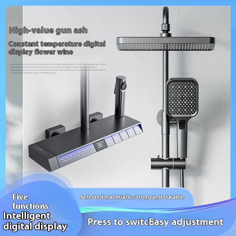 Piano Key Raindance Five-function Constant Temperature Bath Shower Set Home Bathroom Smart Digital Display Shower Booster Shower
