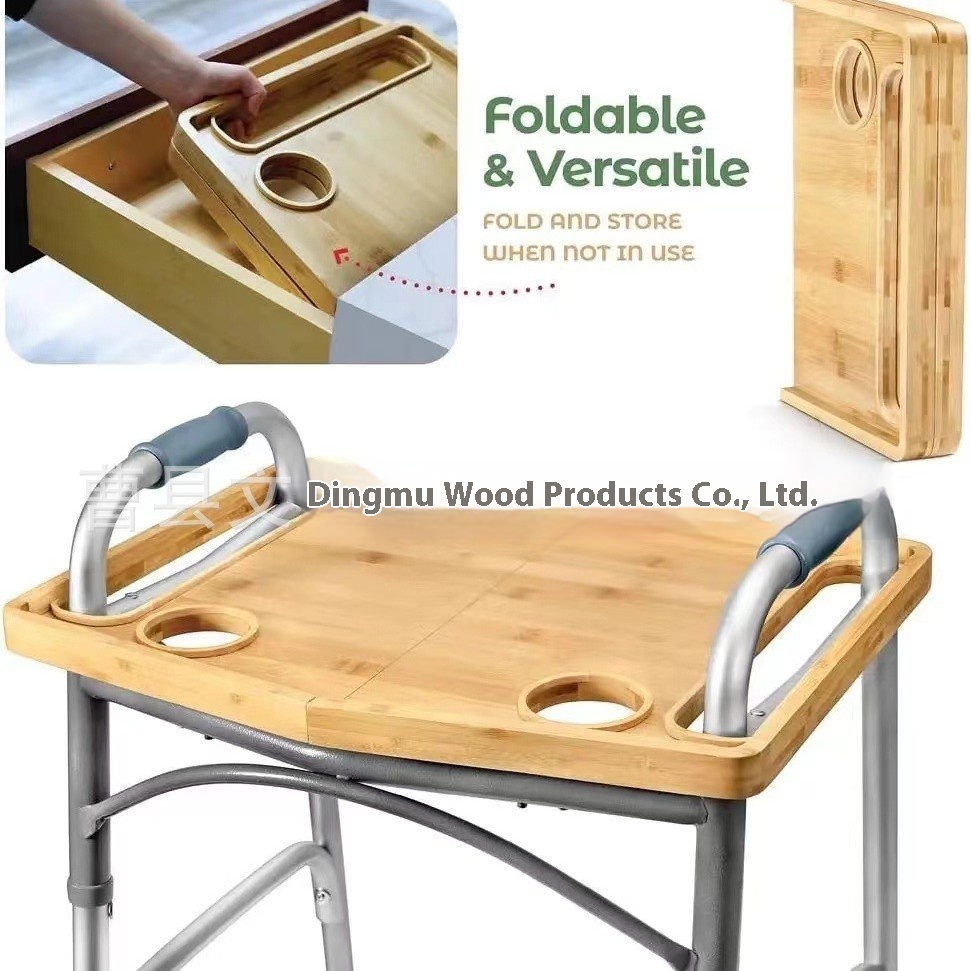 Wooden Foldable Elderly Walker Movable Dinner Plate Simple Portable Elderly Walker Dining Table